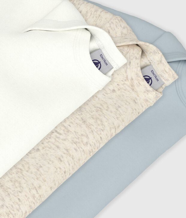 Babies' plain long-sleeved cotton bodysuits - 3-Pack multicolor