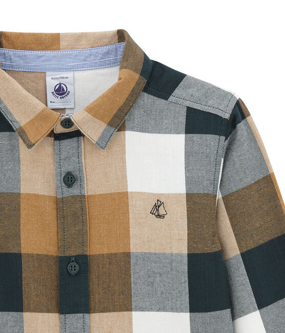 Boy's checked shirt in poplin SHERWOOD green/MULTICO white