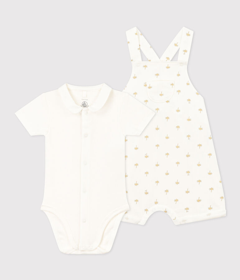 Baby cotton overalls and bodysuit set white/multicolor