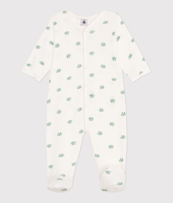 Babies' frog pattern cotton pyjamas MARSHMALLOW white/MULTICO white