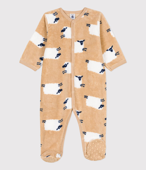 Fleece onesie for baby beige/multicolor
