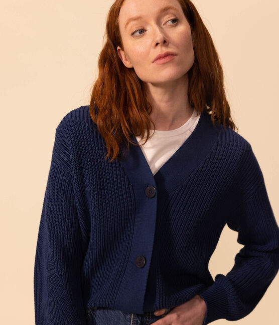 Women's Fisherman's Rib Cotton Cardigan INCOGNITO blue