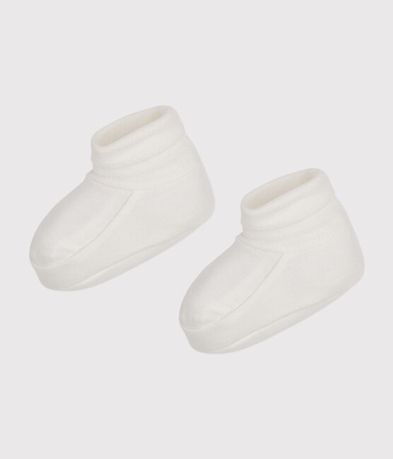 Newborn Babies' Rib Knit Booties MARSHMALLOW white