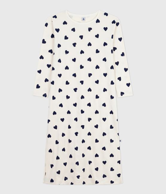 Women's heart-print cotton nightdress MILK blue/SOIR