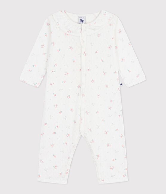 Babies' footless openwork floral-print cotton pyjama suit MARSHMALLOW white/MULTICO white