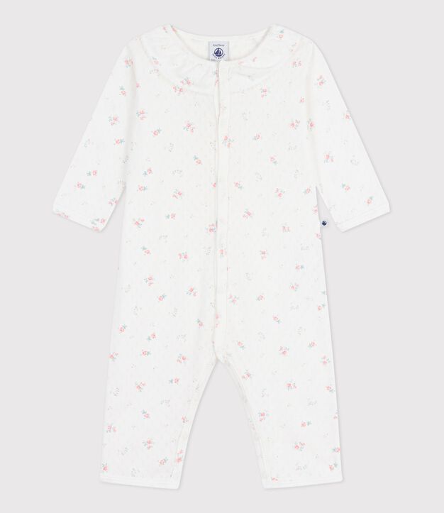 Babies' footless openwork floral-print cotton pyjama suit white/multicolor
