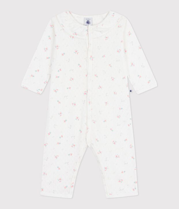 Babies' footless openwork floral-print cotton pyjama suit white/multicolor