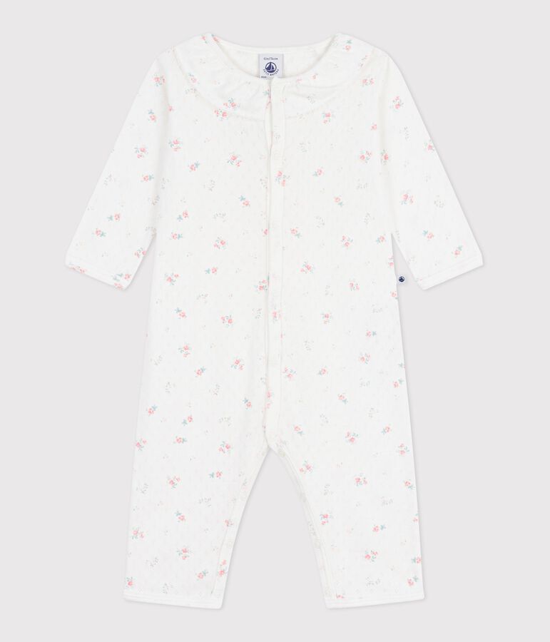 Babies' footless openwork floral-print cotton pyjama suit white/multicolor