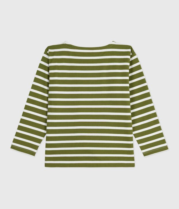 Children's cotton Breton top green/ecru
