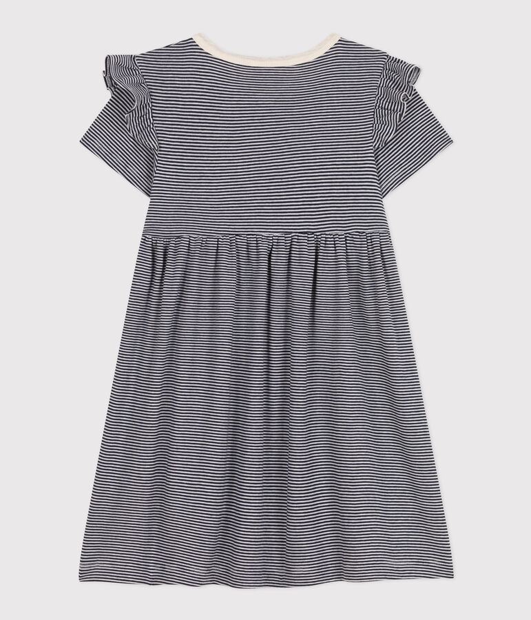 Girls' Stripy Short-Sleeved Cotton Dress blue/white