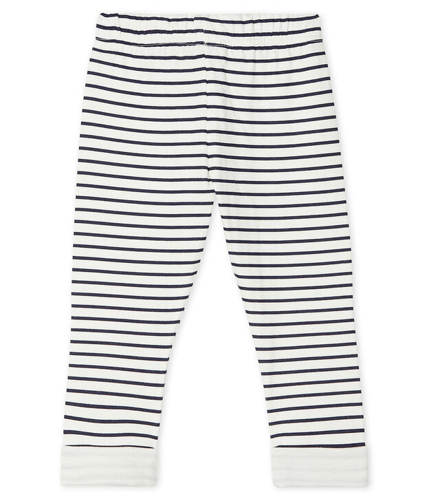 Unisex Baby's Print Tube Knit Trousers. white/blue