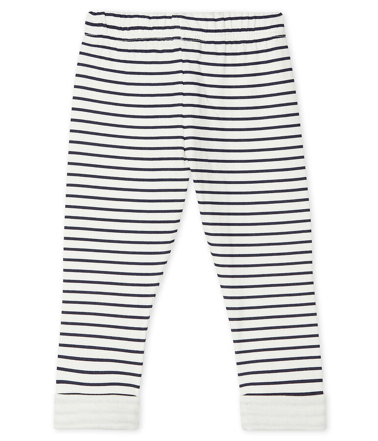 Unisex Baby's Print Tube Knit Trousers. white/blue
