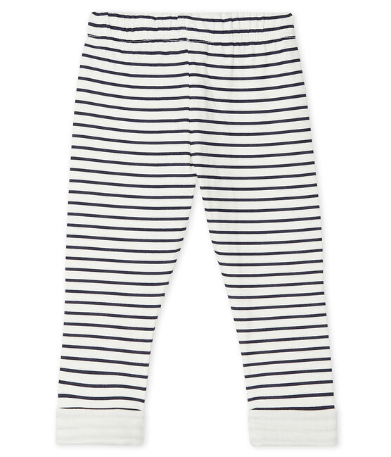 Unisex Baby's Print Tube Knit Trousers. MARSHMALLOW white/SMOKING blue