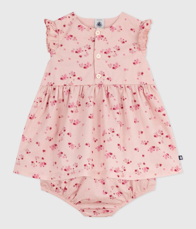Babies' sleeveless cotton dress with matching bloomers pink/multicolor