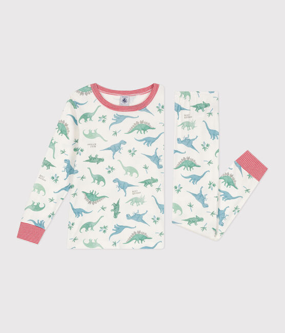Children's dinosaur print cotton pyjamas MARSHMALLOW white/MULTICO white