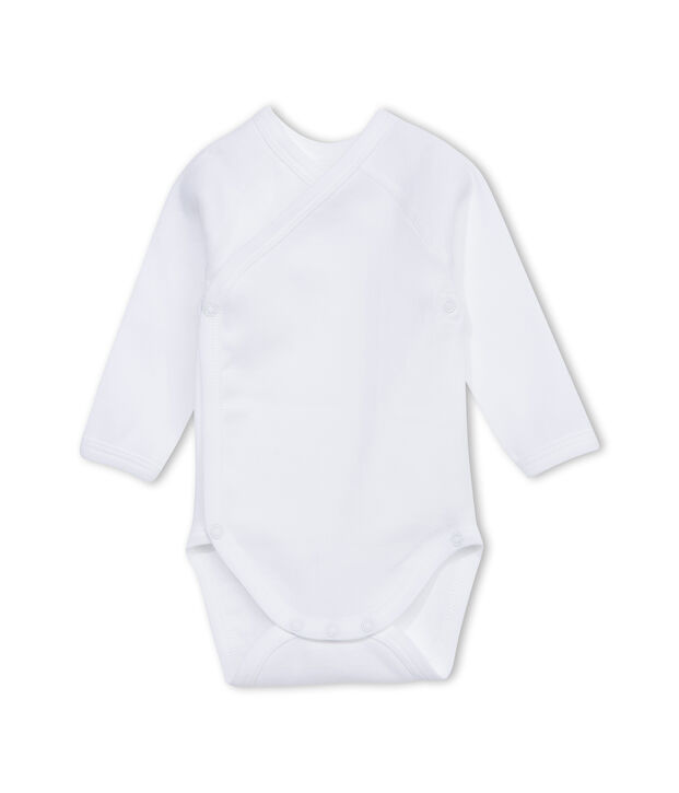 Unisex newborn plain long-sleeve bodysuit white