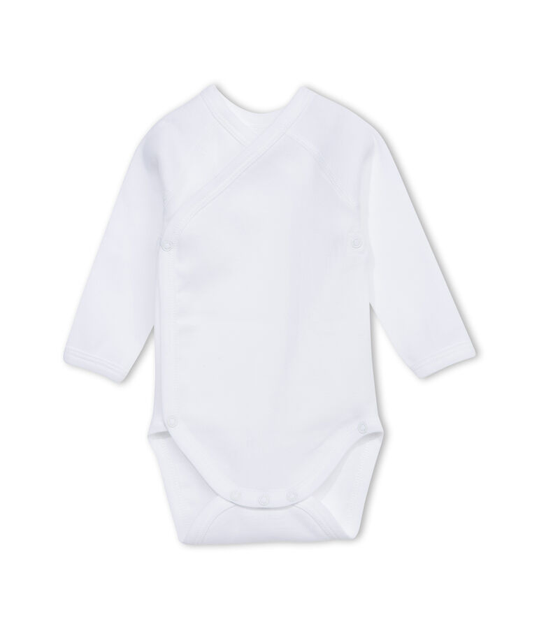 Unisex newborn plain long-sleeve bodysuit white