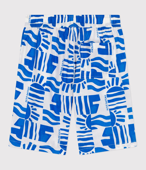 Children's printed cotton Bermuda shorts MARSHMALLOW blue/PORCELANA