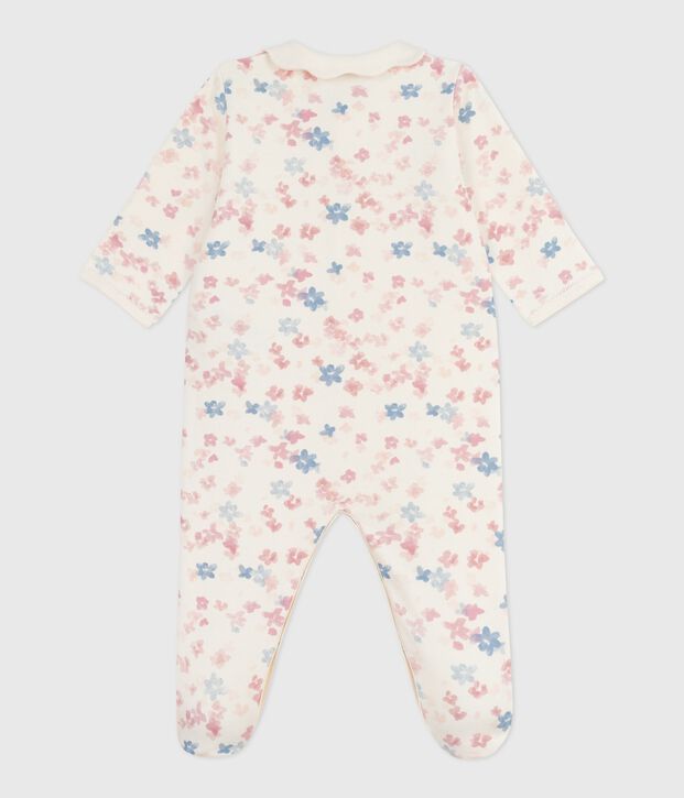 Babies' floral-print brushed fleece pyjamas with a petal collar Ecru/multicolor