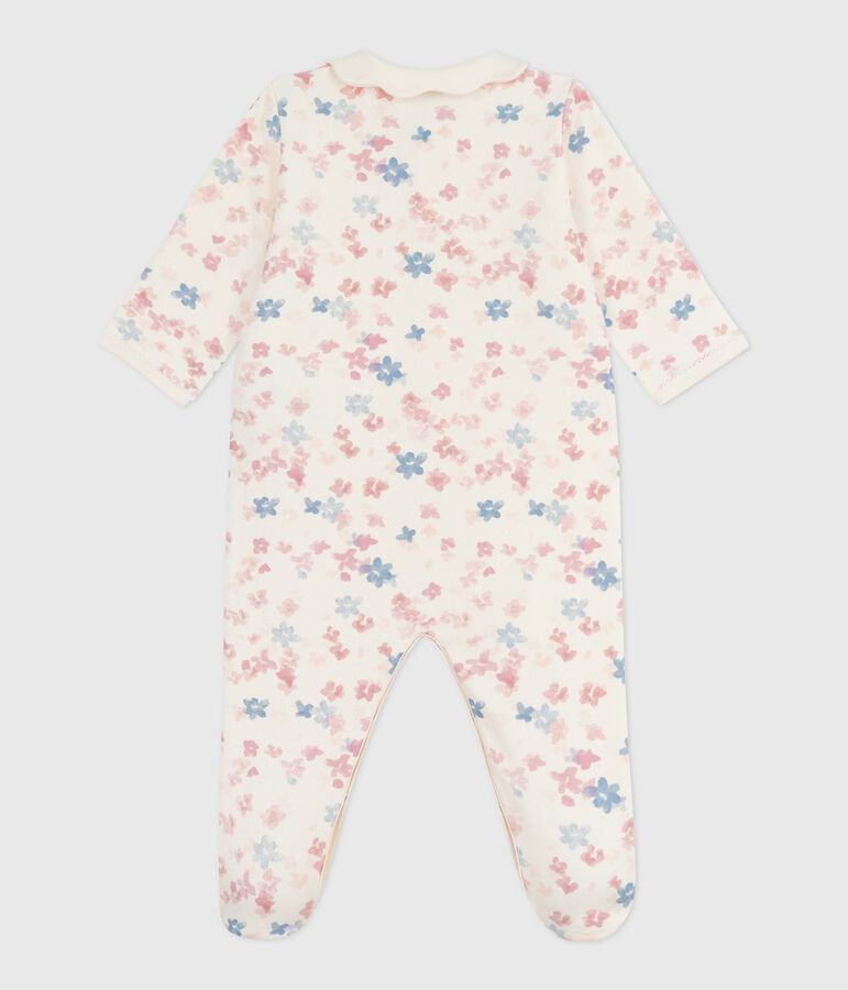 Babies' floral-print brushed fleece pyjamas with a petal collar Ecru/multicolor