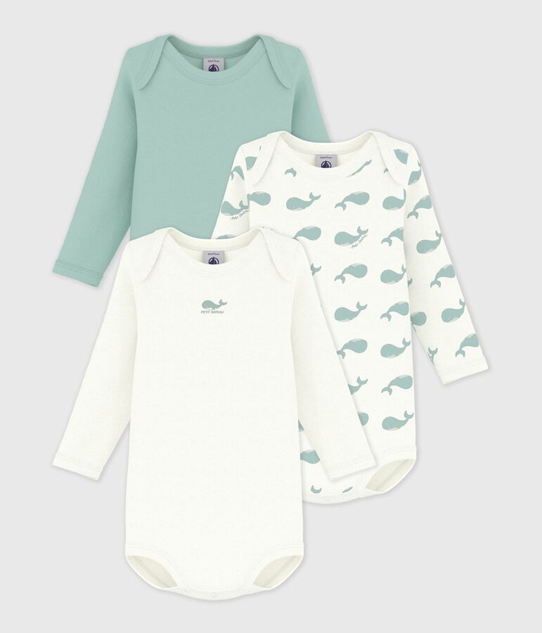 Pack of babies' long-sleeved whale-print cotton bodies multicolor