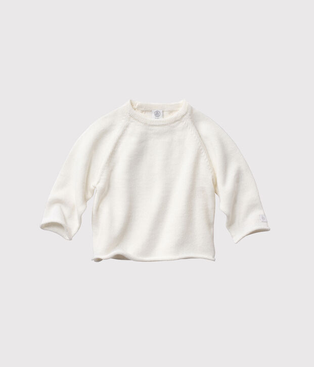 Baby top in wool and cotton white