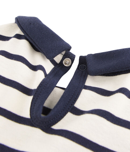 Girls' Short-Sleeved T-Shirt COQUILLE beige/ABYSSE blue