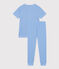 Children's Stripy Cotton Pyjamas DELPHINIUM /MARSHMALLOW