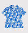 Children's short-sleeved printed cotton shirt MARSHMALLOW blue/PORCELANA