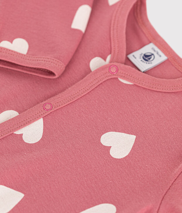 Babies' printed cotton footless pyjama suit pink/white