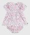 Babies' short-sleeved printed cotton dress with matching bloomers MARSHMALLOW white/MULTICO white