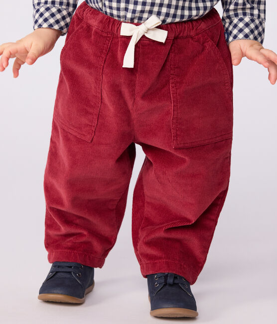 Babies' plain corduroy trousers AMARANTE