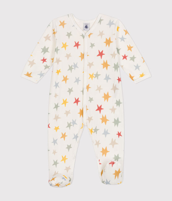 Babies' star print velour pyjamas MARSHMALLOW white/MULTICO white