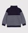 Children's stripy shawl collared cotton sweatshirt blue/white