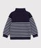Children's stripy shawl collared cotton sweatshirt blue/white