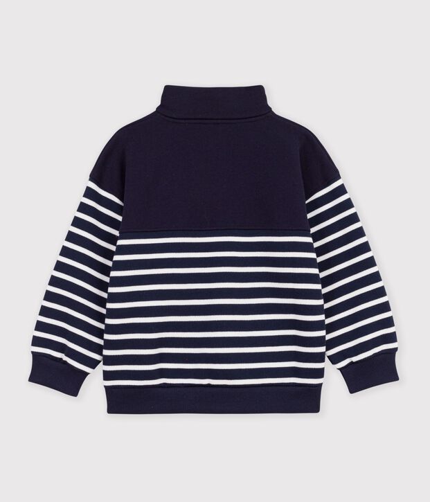 Children's stripy shawl collared cotton sweatshirt blue/white