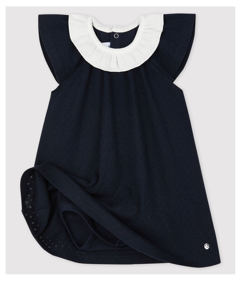 Baby Girls' Ribbed Bodysuit with Collar blue