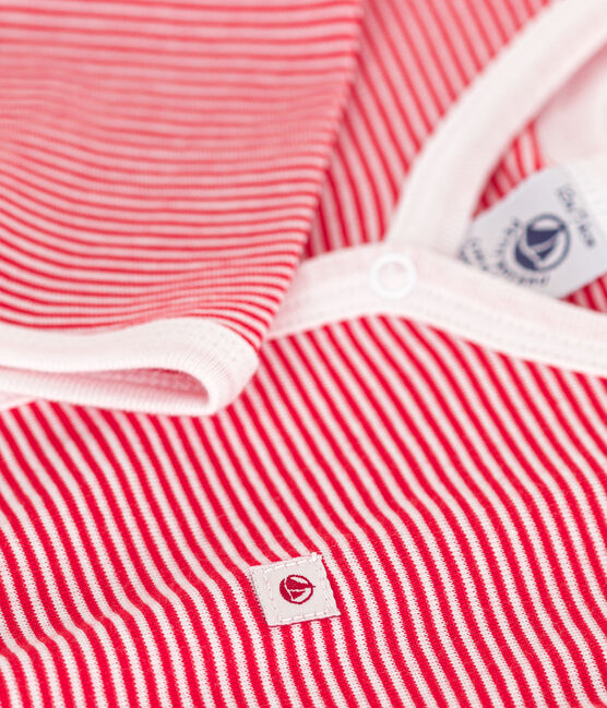 Babies' long-sleeved footless cotton pyjamas CORRIDA red/MARSHMALLOW white