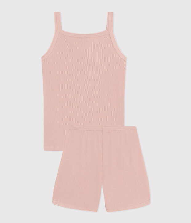 Children's Plain Cotton and Lyocell Pyjama Shorts and Vest pink