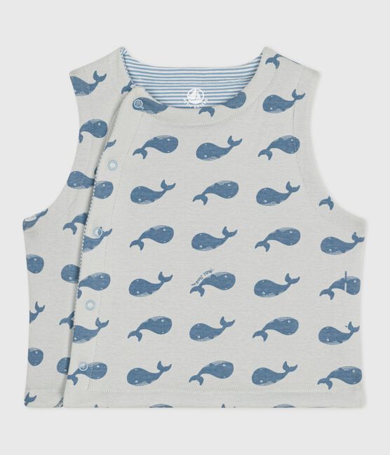 Babies' sleeveless reversible whale-print cotton cardigan CO2 /ADRIATIC