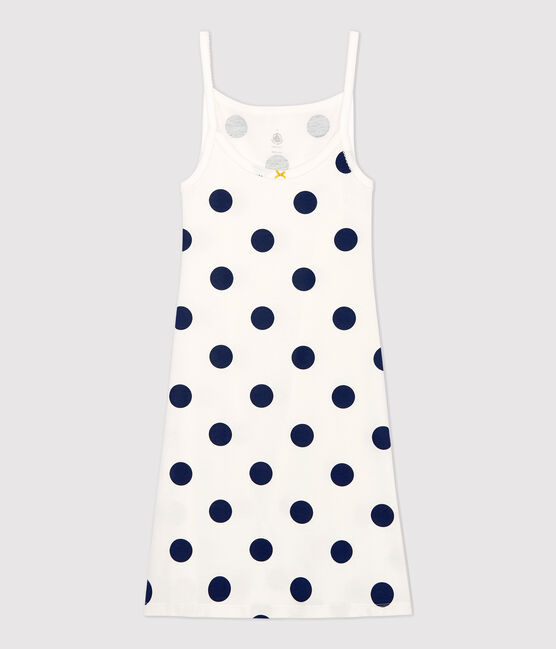 Women's Spotted Strappy Cotton Dress MARSHMALLOW white/MEDIEVAL blue
