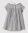 Baby girls' short-sleeved cotton bodysuit/dress MARSHMALLOW white/SMOKING blue