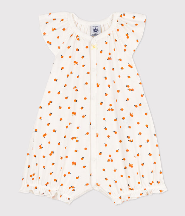 Babies' Orange Cotton Playsuit white/multicolor