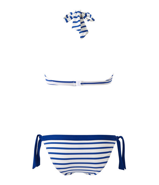 Women's striped two-piece swimsuit MARSHMALLOW white/PERSE blue