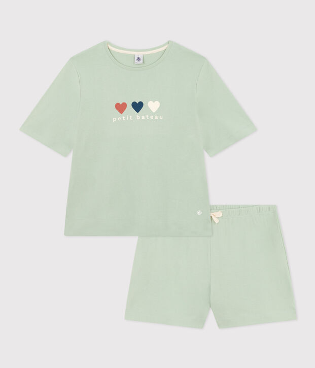 Women's Plain Cotton Pyjama Shorts and T-shirt. green