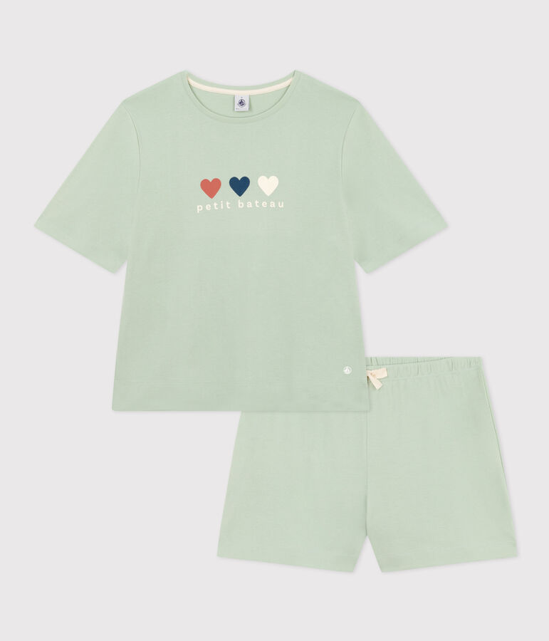 Women's Plain Cotton Pyjama Shorts and T-shirt. green