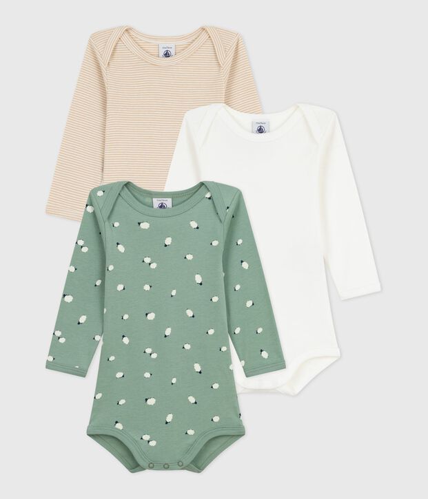 Pack of babies' long-sleeved sheep-print cotton bodies multicolor
