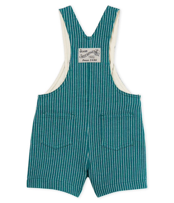 Baby boys' striped jersey short dungarees OLIVIER green/MARSHMALLOW white
