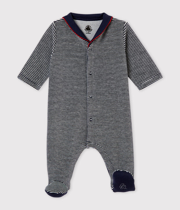 Baby boy's velour sleepsuit in milleraies stripes blue/multicolor