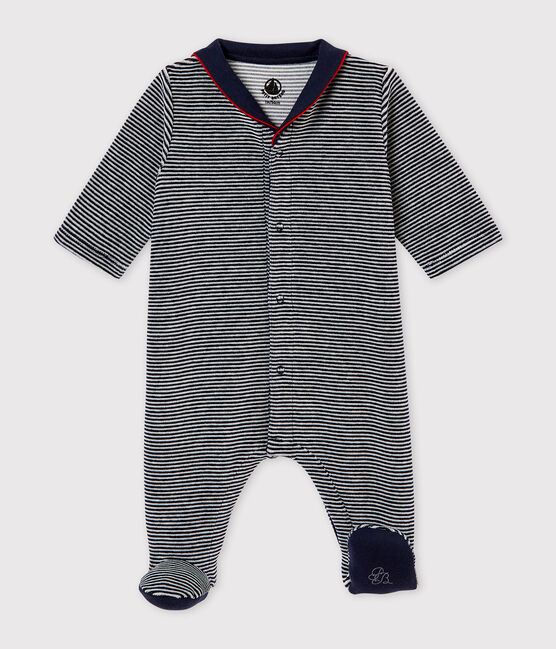 Baby boy's velour sleepsuit in milleraies stripes SMOKING blue/MULTICO white